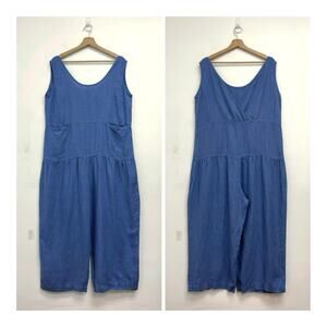 Linenfox 100% Linen Hai Relaxed Coastal Lounge Cropped Jumpsuit Pockets - Large